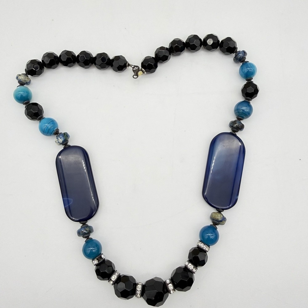 Vtg‎ Sterling Silver Blue Agate Necklace Multi Gemstone Chunky Heavy 98 Gr
